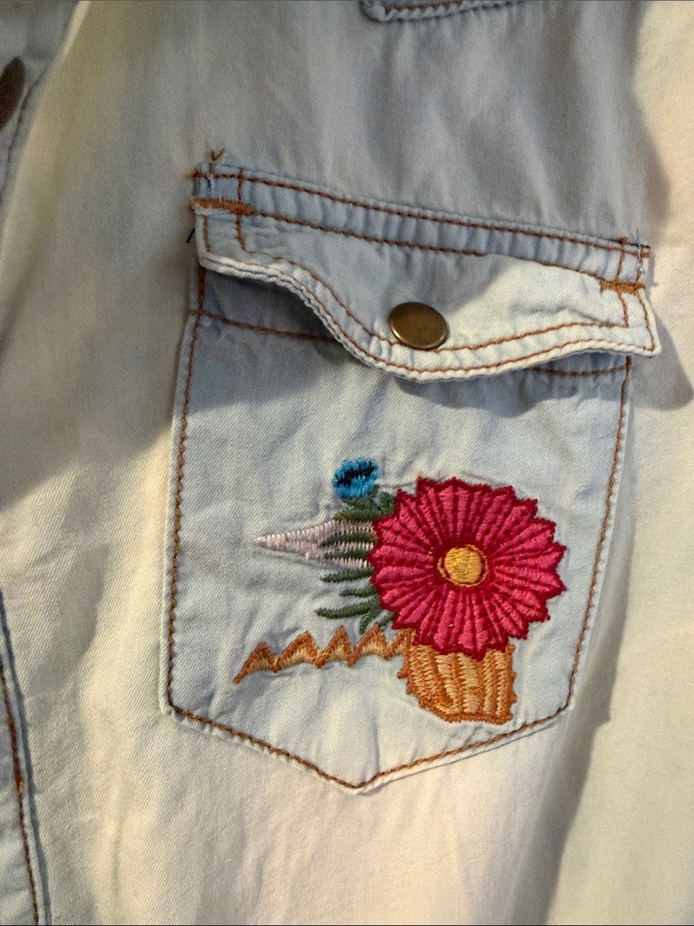 Spell & the Gypsy Route 66 Embroidered Light Blue denim western romper - Picture 3 of 10
